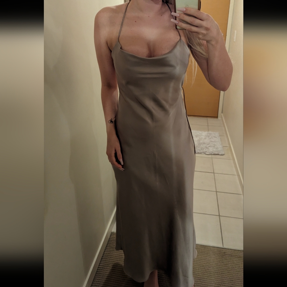 Zara backless dress in taupe